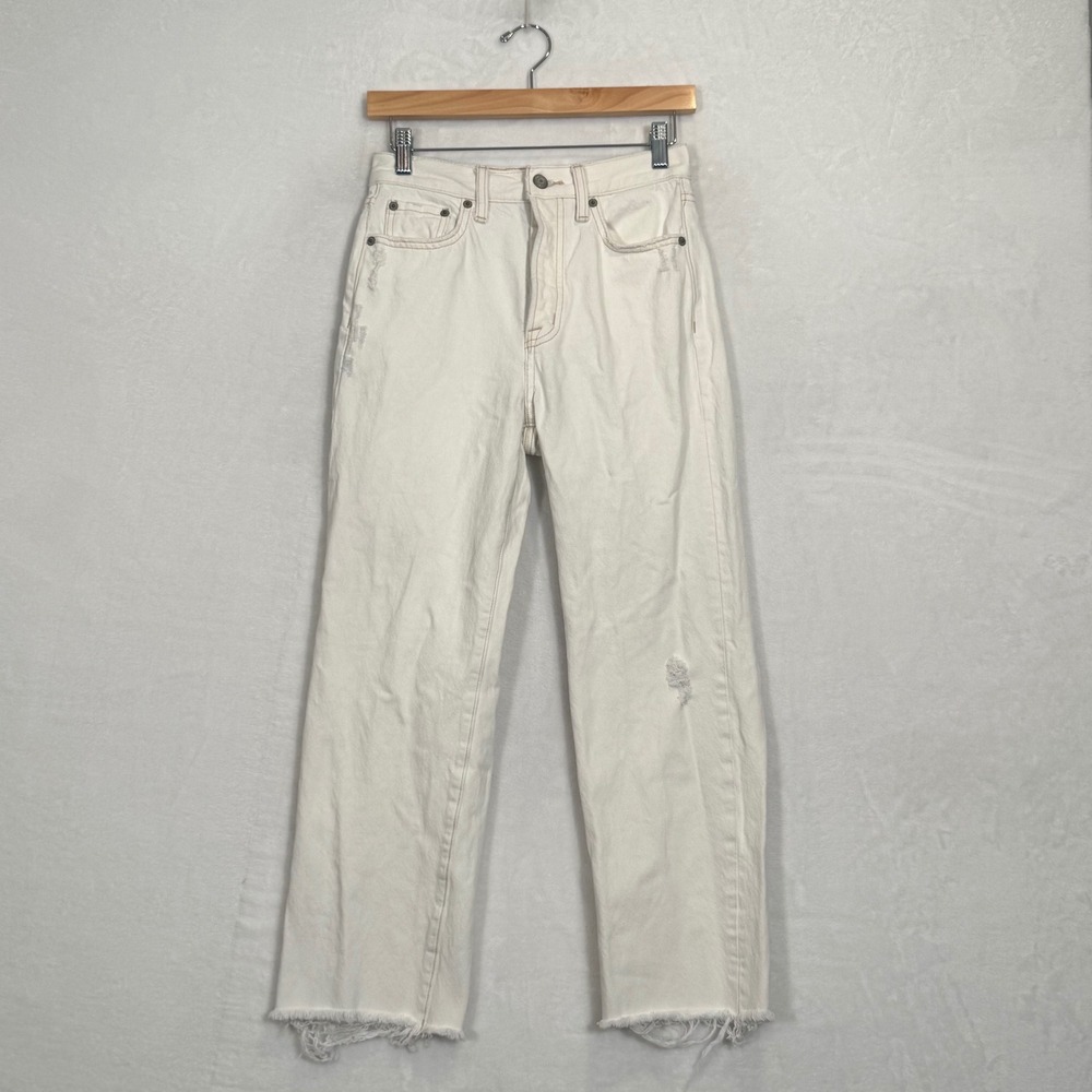 Pistola Ecru White Distressed Straight Leg Jeans Size 25x26